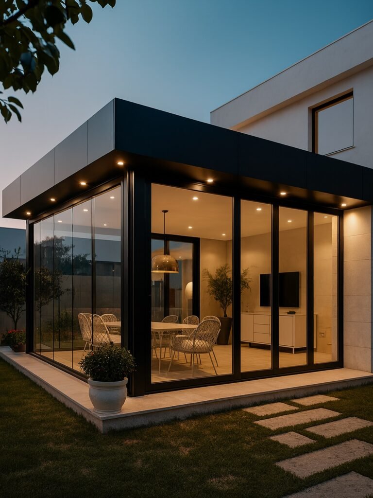 أفضل تصميم ديوانية وغرفة زجاجية في الكويت | حدائق عصرية وجلسات مريحة